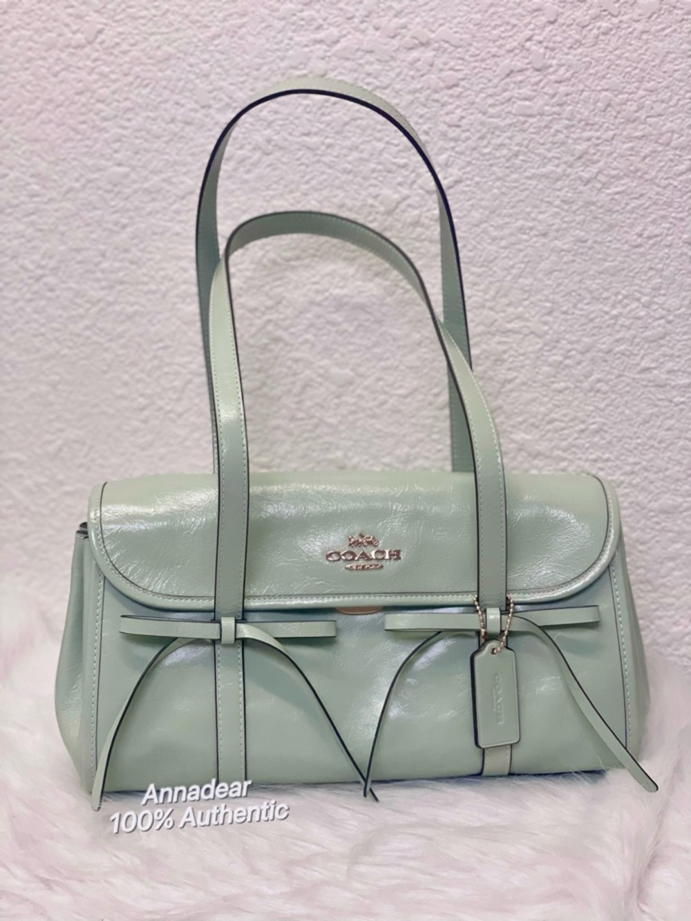 NWT Coach Bridget Flap Shoulder Bag With Bows CDY94 Gold/Light Pistachio